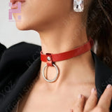 Sexy Collar Punk Choker Rock Gothic Red PU Leather O-ring Harajuku Studded Neckl
