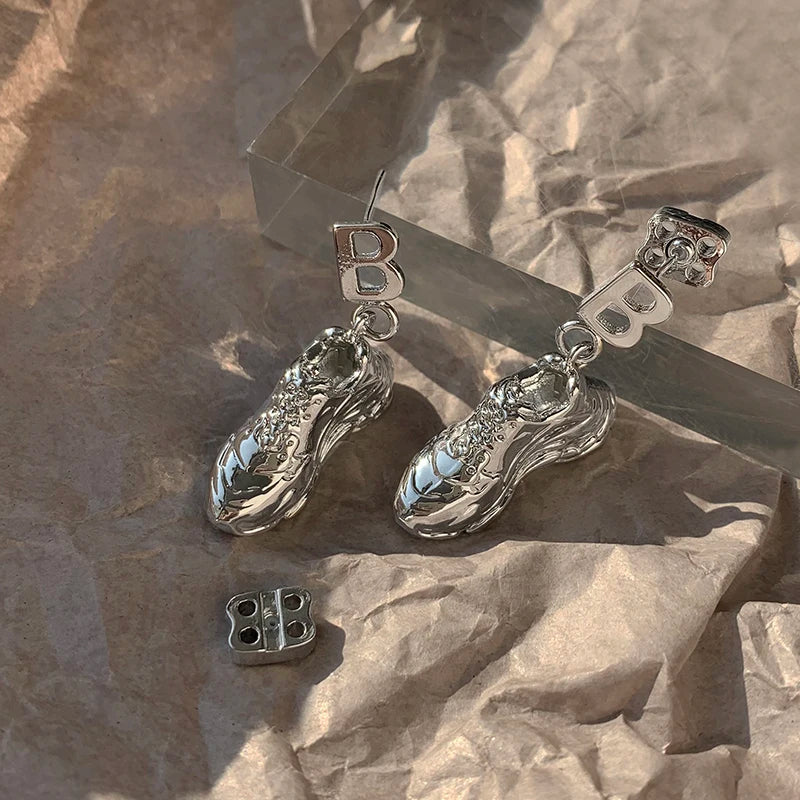 B Letter Unique Niche Earrings Hip Hop Metal