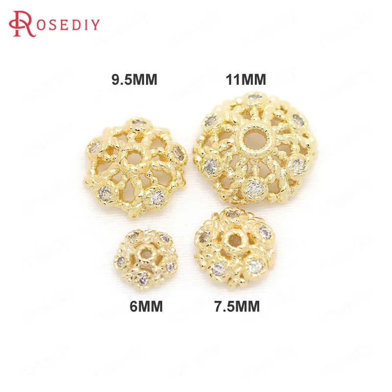 6mm-11mm Brass Zircon High Plated Bead Caps Jewelry Findings
