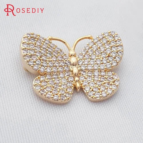 2pcs High Brass & Zircon Butterfly Charm Pendants