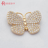 2pcs High Brass & Zircon Butterfly Charm Pendants