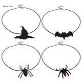 Halloween Theme Spider Bat Braided Rope Choker Necklace for Women