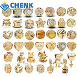 925 Silver Heart Charm Logo 769271C01 for Bracelet Golden Radiant Hearts