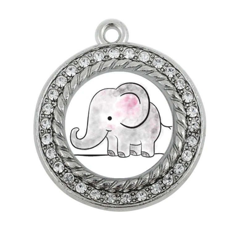 Baby Elephant Circle Square Charm Necklace