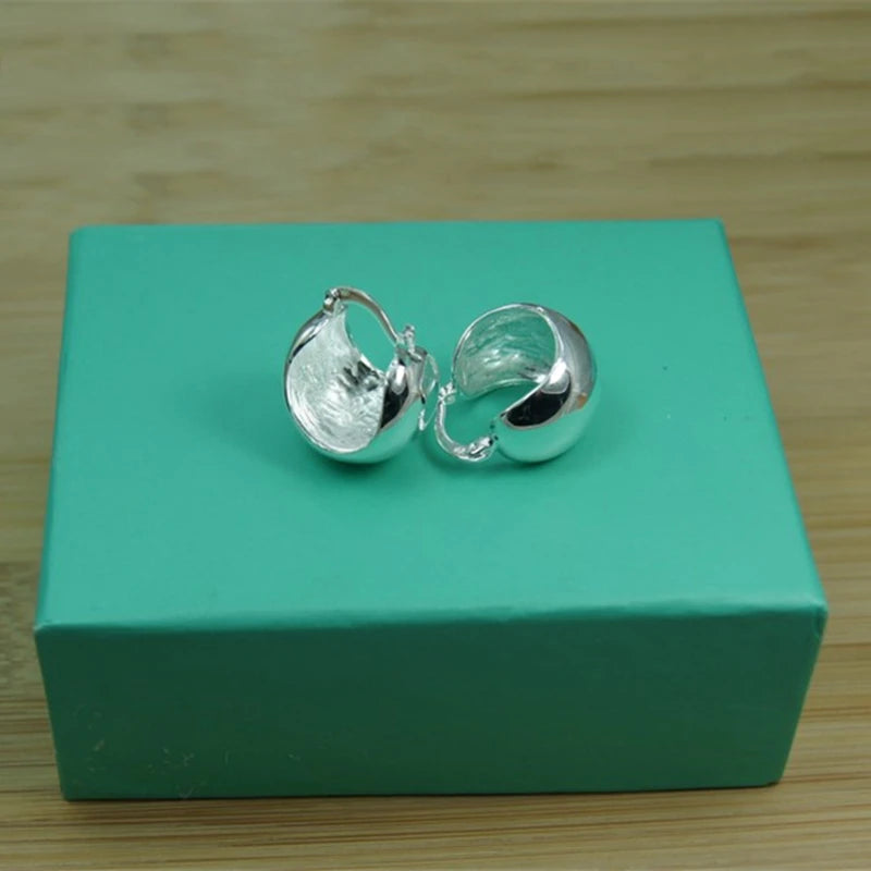925 Sterling Silver Egg Shaped Hoop Earrings Romantic Jewelry