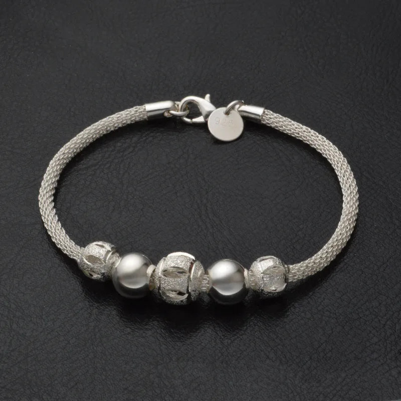 925 Silver Beaded Bracelet Woman Jewelry Gift