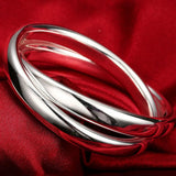925 Sterling Silver Two Circle Bracelets Bangles Women Men Gift