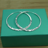 925 Silver Glitter Circle Hoop Earrings Wedding Engagement Party Jewelry