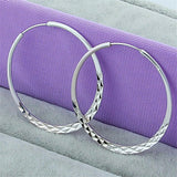 925 Silver Glitter Circle Hoop Earrings Wedding Engagement Party Jewelry