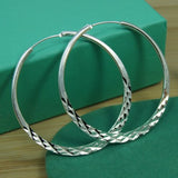 925 Silver Glitter Circle Hoop Earrings Wedding Engagement Party Jewelry