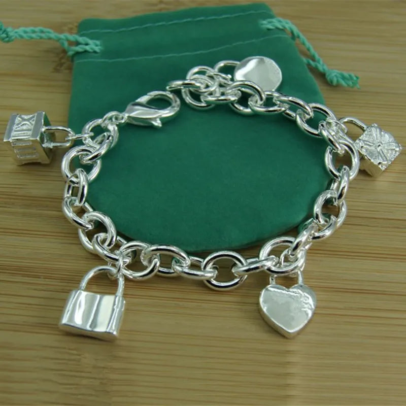 925 Silver Bracelet Five Lock Bangles Wedding Jewelry