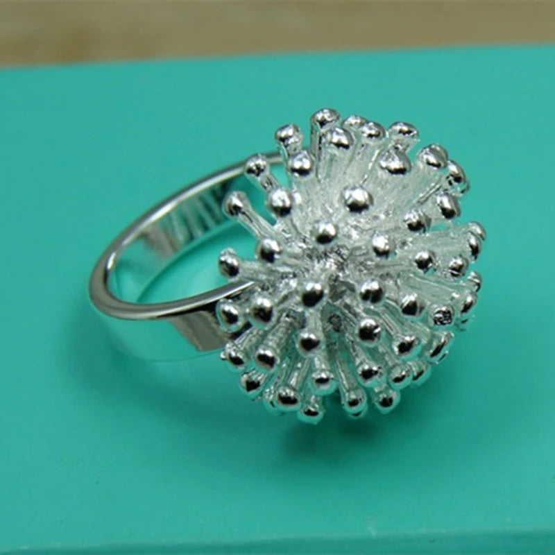 925 Silver Firework Coral Ring Women Wedding Engagement Jewelry