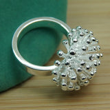 925 Silver Firework Coral Ring Women Wedding Engagement Jewelry