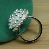 925 Silver Firework Coral Ring Women Wedding Engagement Jewelry