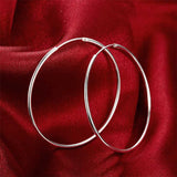 925 Silver Round Circle 35/50mm Hoop Earrings Wedding Engagement Party Jewelry
