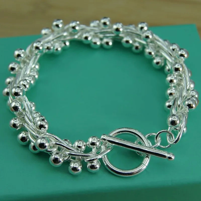 925 Silver Grape Bead Chain Bracelet For Woman