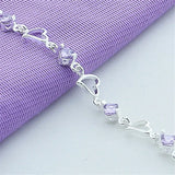 925 Silver Bracelet Heart Purple Crystal Zircon Bracelet Jewelry
