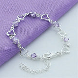 925 Silver Bracelet Heart Purple Crystal Zircon Bracelet Jewelry