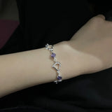 925 Silver Bracelet Heart Purple Crystal Zircon Bracelet Jewelry