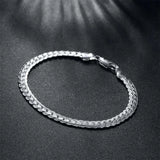 925 Silver Bracelet 5MM Flat Snake Chain Lobster Clasp Unisex Gift