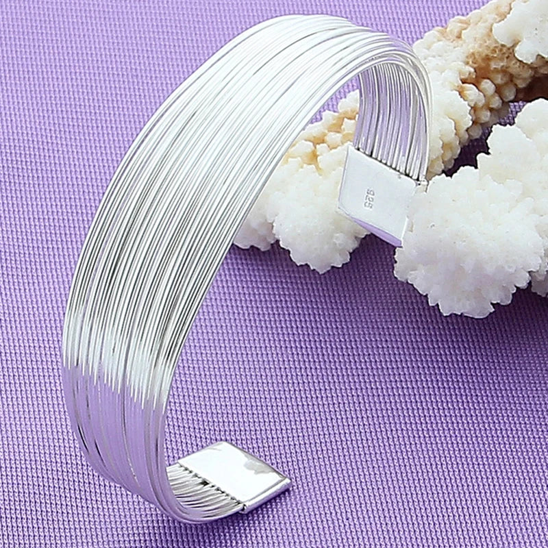 925 Sterling Silver Multi-Line Bracelet Bangles Women High Silver Bracelet Bangl