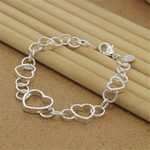 Heart-Shaped 925 Sterling Silver Bracelet for Woman Party Charm Jewelry Gift