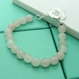 925 Silver Pearl Agate Bracelet Women Men Gift