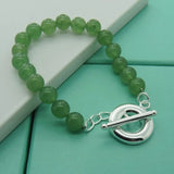 925 Silver Pearl Agate Bracelet Women Men Gift