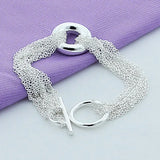 Silver 925 Tassel Multi-Line Chain Bracelet for Women Men