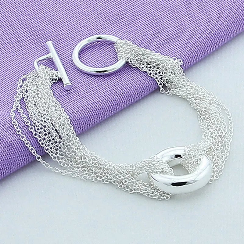 Silver 925 Tassel Multi-Line Chain Bracelet for Women Men