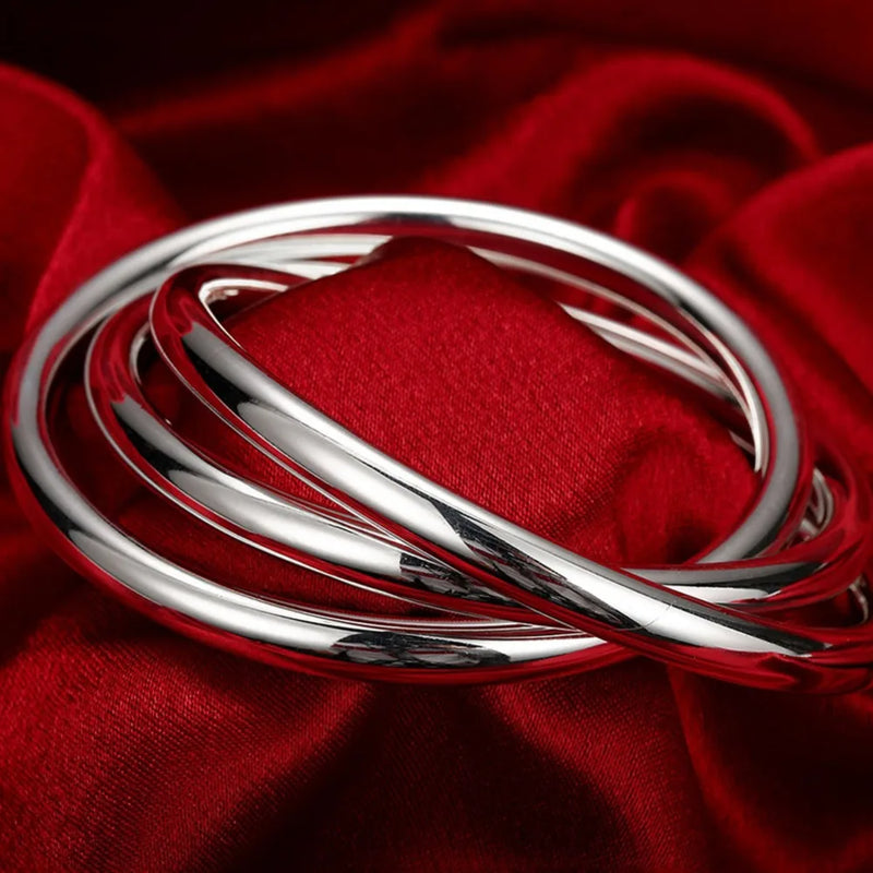 925 Silver Three Circle Bracelet Bangle Gift