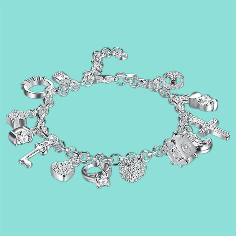 925 Silver Bracelet for Women Charms Wristband Wedding Party Gift