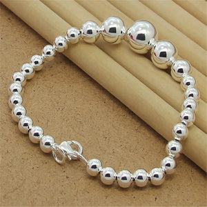 925 Sterling Silver Bracelet Glossy Bead Chain Charm Jewelry Gift