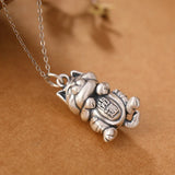 Vintage Distressed Sterling Silver Lucky Cat Pendant