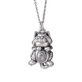 Vintage Distressed Sterling Silver Lucky Cat Pendant
