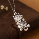 Vintage Distressed Sterling Silver Lucky Cat Pendant