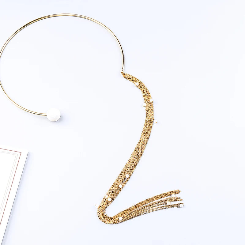 Acrylic Pearl Hyperbole Long Chains Tassel Torques Women Gift