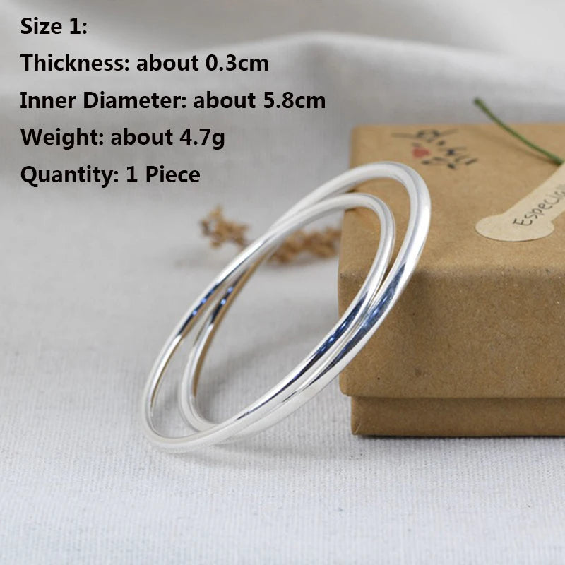 925 Silver Bangles Hollow Bracelet 58mm Glossy Jewelry