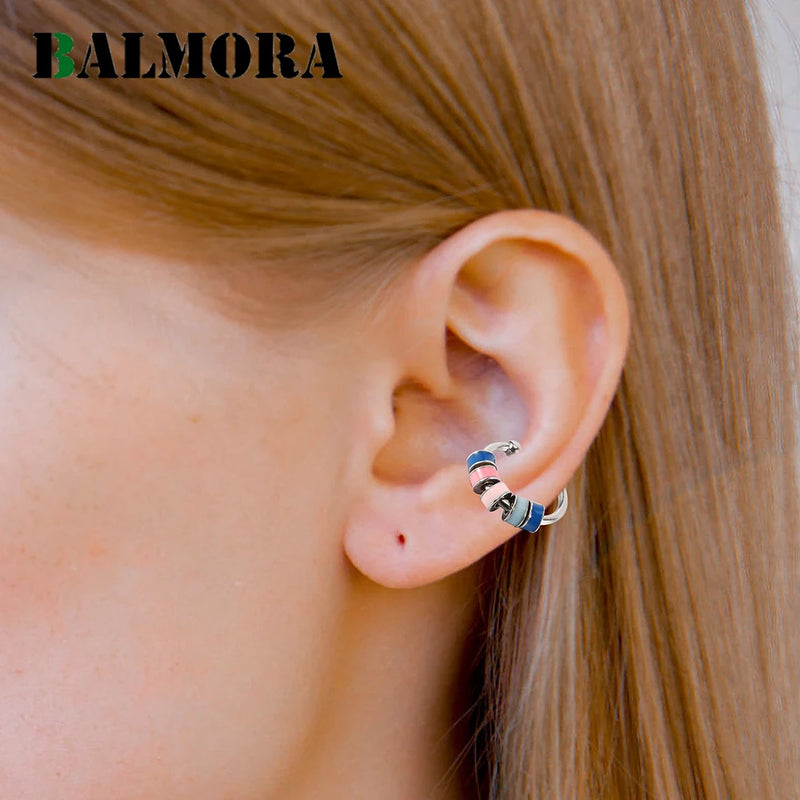 925 Silver Colorful Bead Enamel Ear Clip Earrings Non-pierced