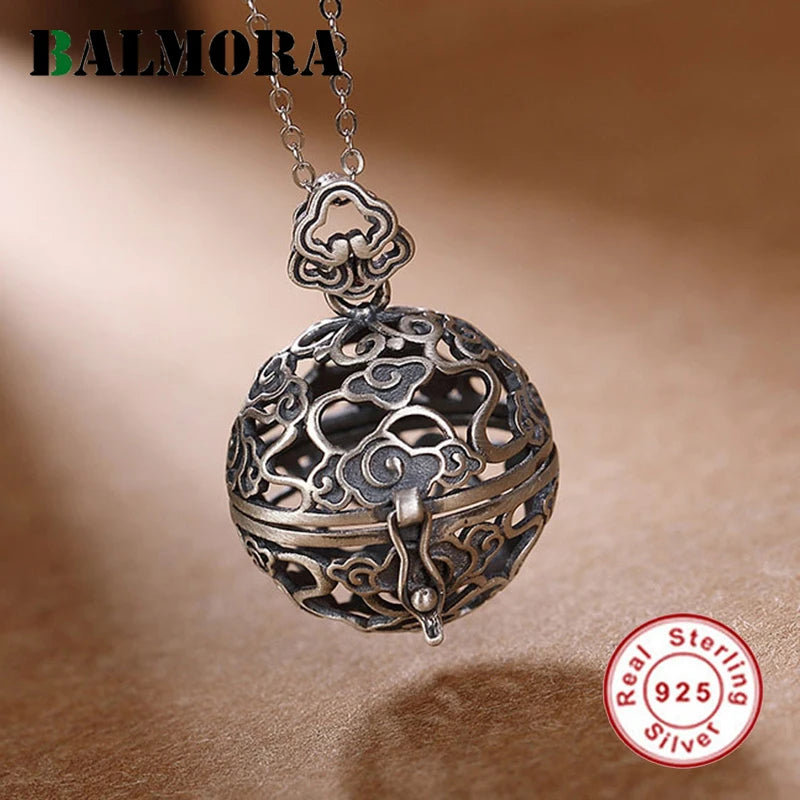 925 Pure Silver Hollow Sachet Pendant Vintage Lucky Pendant Thai Silver Jewelry