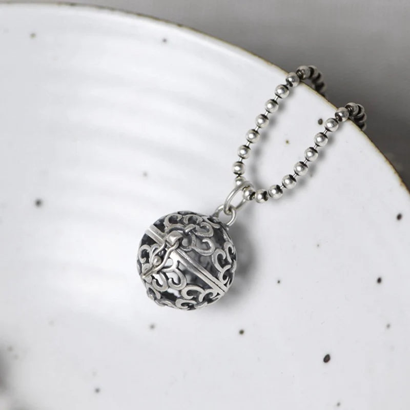 925 Silver Sachet Pendant Vintage Flower Bamboo Thai Jewelry