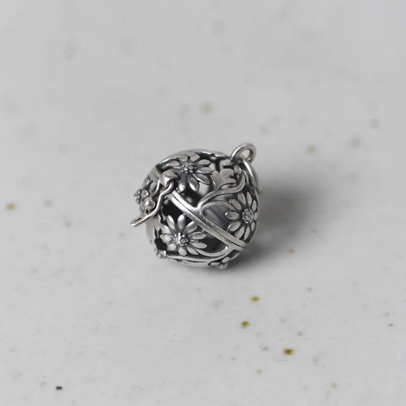 925 Silver Sachet Pendant Vintage Flower Bamboo Thai Jewelry