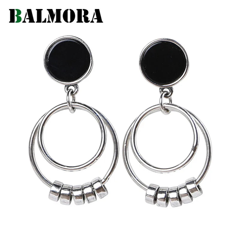 925 Silver Zircon Big Circle Earring For Women Girl Female Tassel Earrings