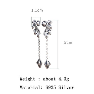 925 Silver Abstract Leaves Earring Tassel Earrings Dangler