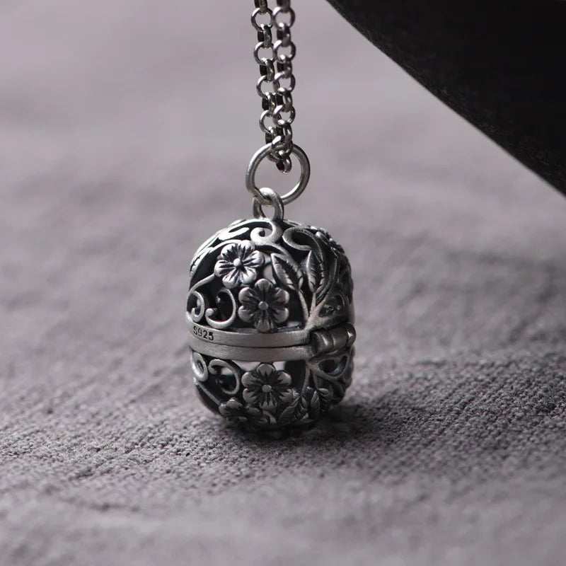 925 Silver Plum Blossom Pendant Vintage Amulet Jewelry