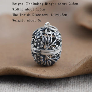 925 Silver Plum Blossom Pendant Vintage Amulet Jewelry