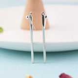 925 Silver Geometric Cube Column Earring Women Girl
