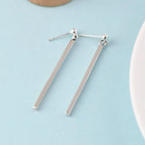925 Silver Geometric Cube Column Earring Women Girl