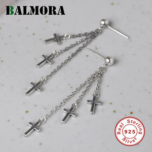925 Silver Tassel Cross Earring Vintage Ear Stud Jewelry