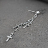 925 Silver Tassel Cross Earring Vintage Ear Stud Jewelry